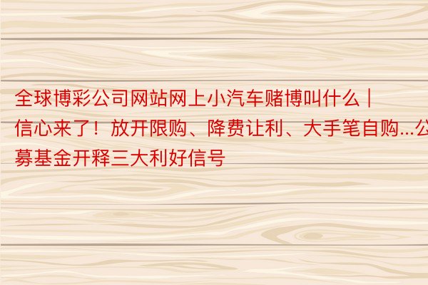 全球博彩公司网站网上小汽车赌博叫什么 | 信心来了！放开限购、降费让利、大手笔自购...公募基金开释三大利好信号