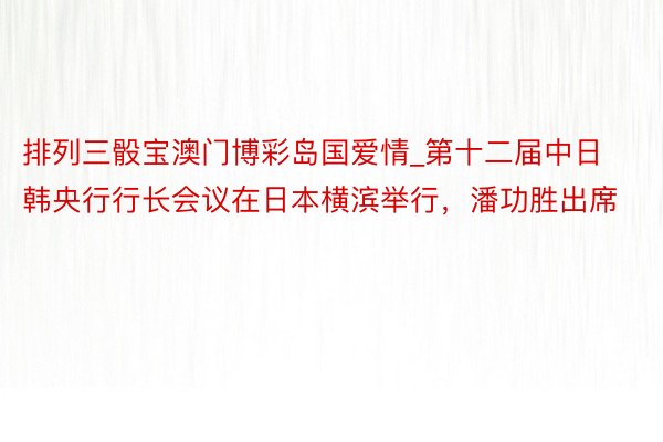 排列三骰宝澳门博彩岛国爱情_第十二届中日韩央行行长会议在日本横滨举行,潘功胜出席