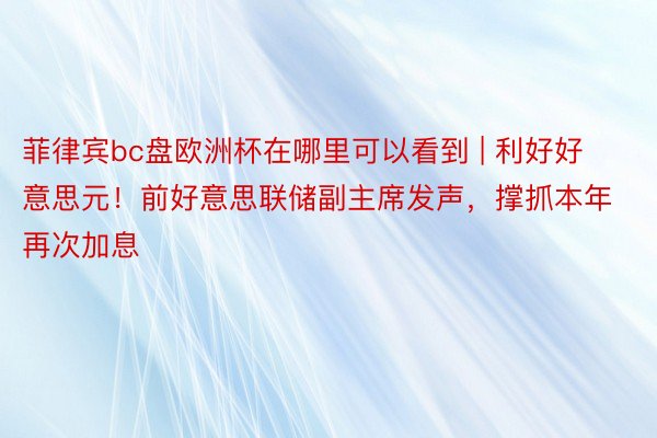 菲律宾bc盘欧洲杯在哪里可以看到 | 利好好意思元！前好意思联储副主席发声，撑抓本年再次加息