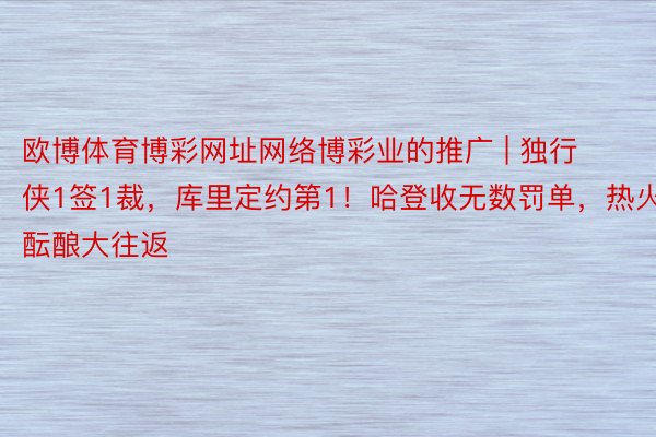 欧博体育博彩网址网络博彩业的推广 | 独行侠1签1裁，库里定约第1！哈登收无数罚单，热火酝酿大往返