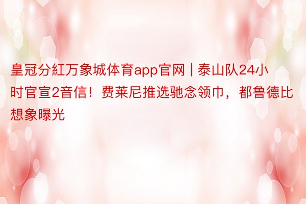 皇冠分紅万象城体育app官网 | 泰山队24小时官宣2音信！费莱尼推选驰念领巾，都鲁德比想象曝光