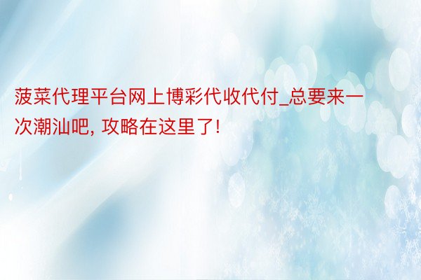菠菜代理平台网上博彩代收代付_总要来一次潮汕吧, 攻略在这里了!