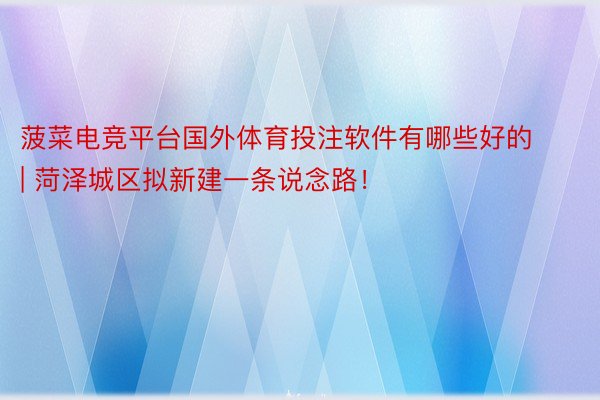 菠菜电竞平台国外体育投注软件有哪些好的 | 菏泽城区拟新建一条说念路!